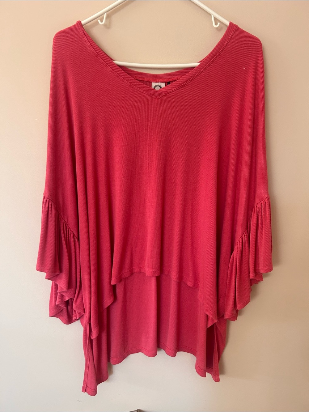 Akemi + Kin Women's Flowy V-Neck Ruffle Sleeve Tunic - Hot Pink